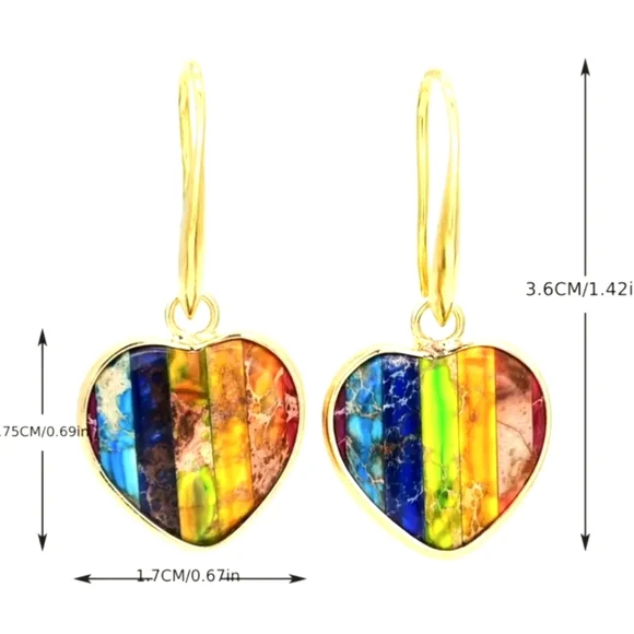 🌈PRIDE 2024🌈HEART Shaped Rainbow Dangle earrings made of natural stone - Picture 4 of 4